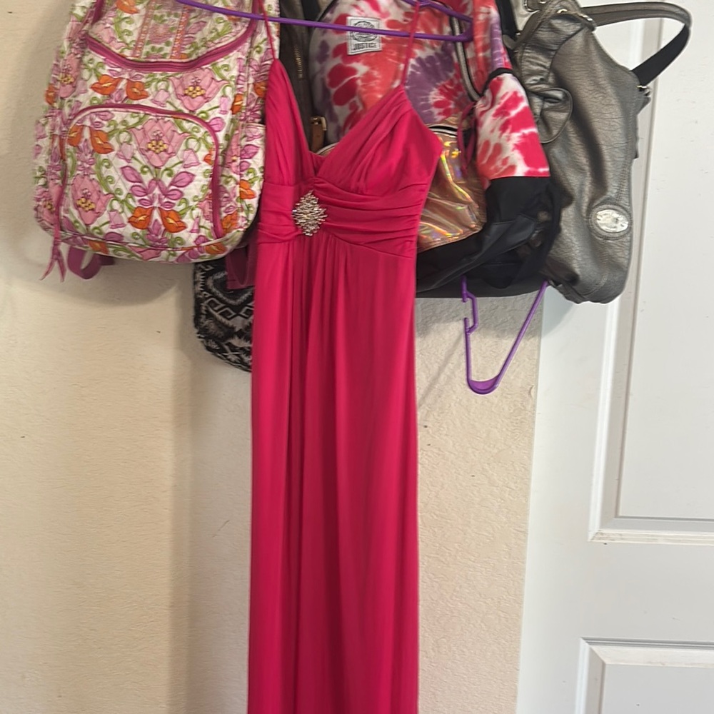 Pink Ruched Embellished Maxi Gown for Prom